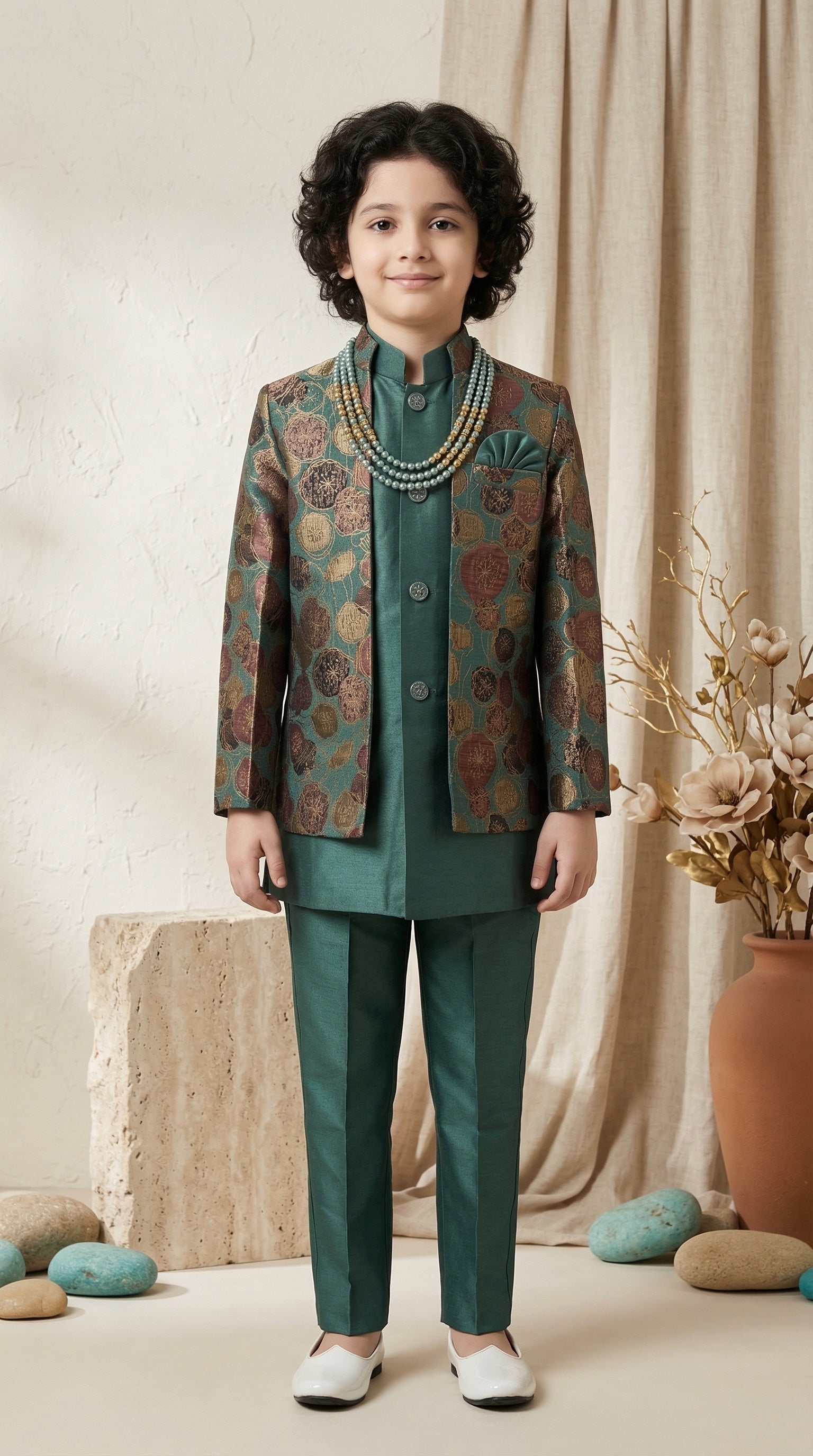 Ahhaaaa Boys 3-Piece Designer Indo-Western Jacket & Kurta Set - Blue, Gold, Maroon (2-11 Years)