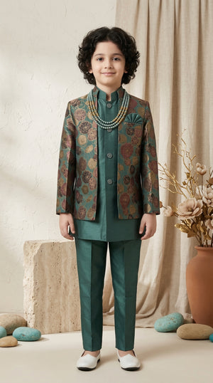 Ahhaaaa Boys 3-Piece Designer Indo-Western Jacket & Kurta Set - Blue, Gold, Maroon (2-11 Years) Blue