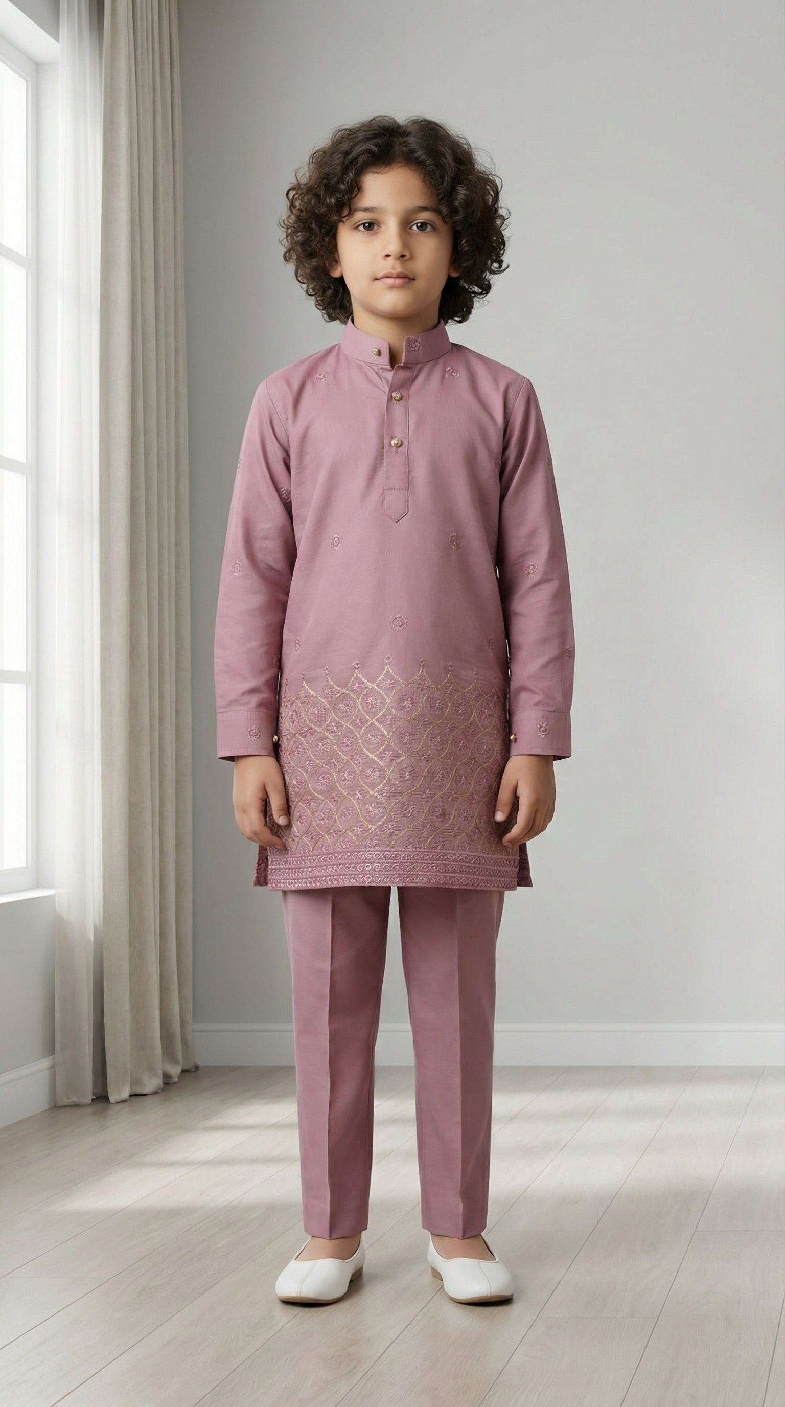 Ahhaaaa Boys Premium Viscose Kurta Set: Elegant Embroidered Festive Wear for Ages 2-11 Pink