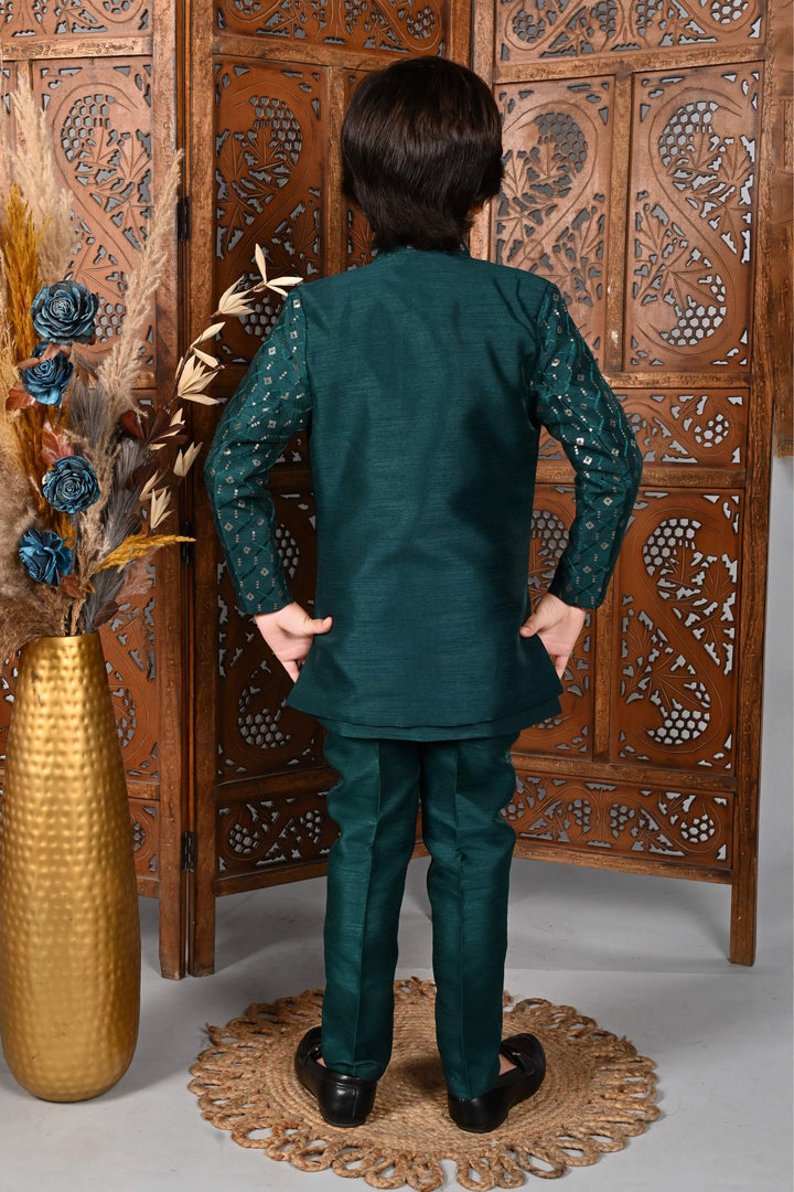 Ahhaaaa Kids Sequin Print Indo-Western Kurta, Pajama and Waistcoat for Boys