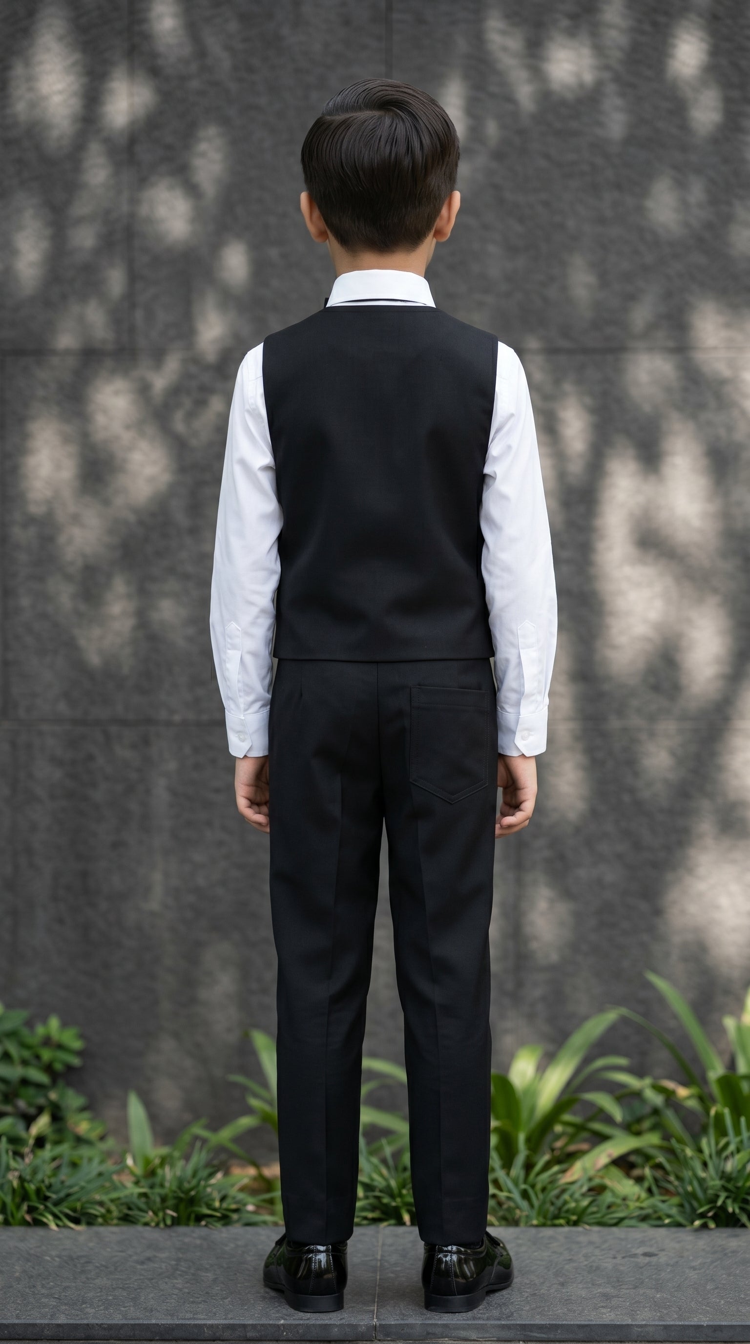 Ahhaaaa Boys 3-Piece Formal Waistcoat Suit Set with Shirt & Bow Tie - Black, Navy, Wine (2-8 Years)