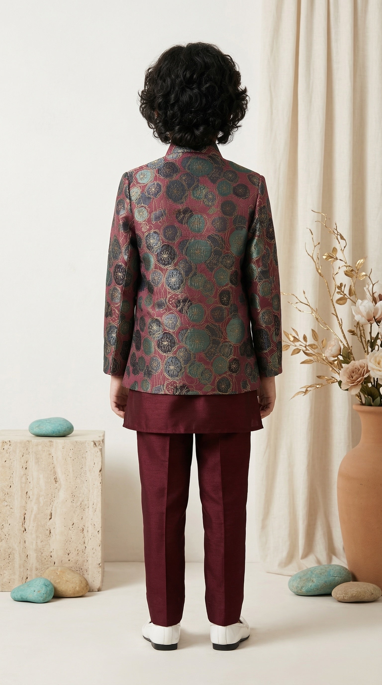 Ahhaaaa Boys 3-Piece Designer Indo-Western Jacket & Kurta Set - Blue, Gold, Maroon (2-11 Years)