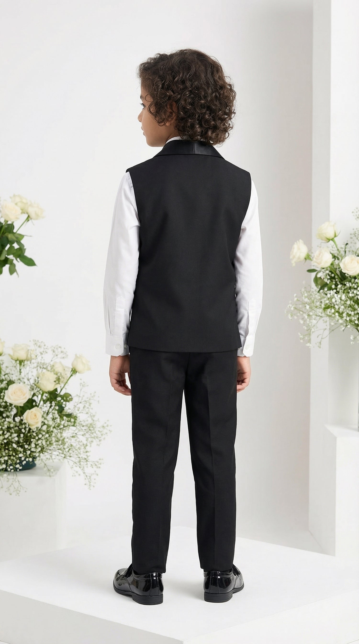 Ahhaaaa Boys Luxury Black Japani Silk Tuxedo Suit with Shoulder Embroidery (2-8 Years)