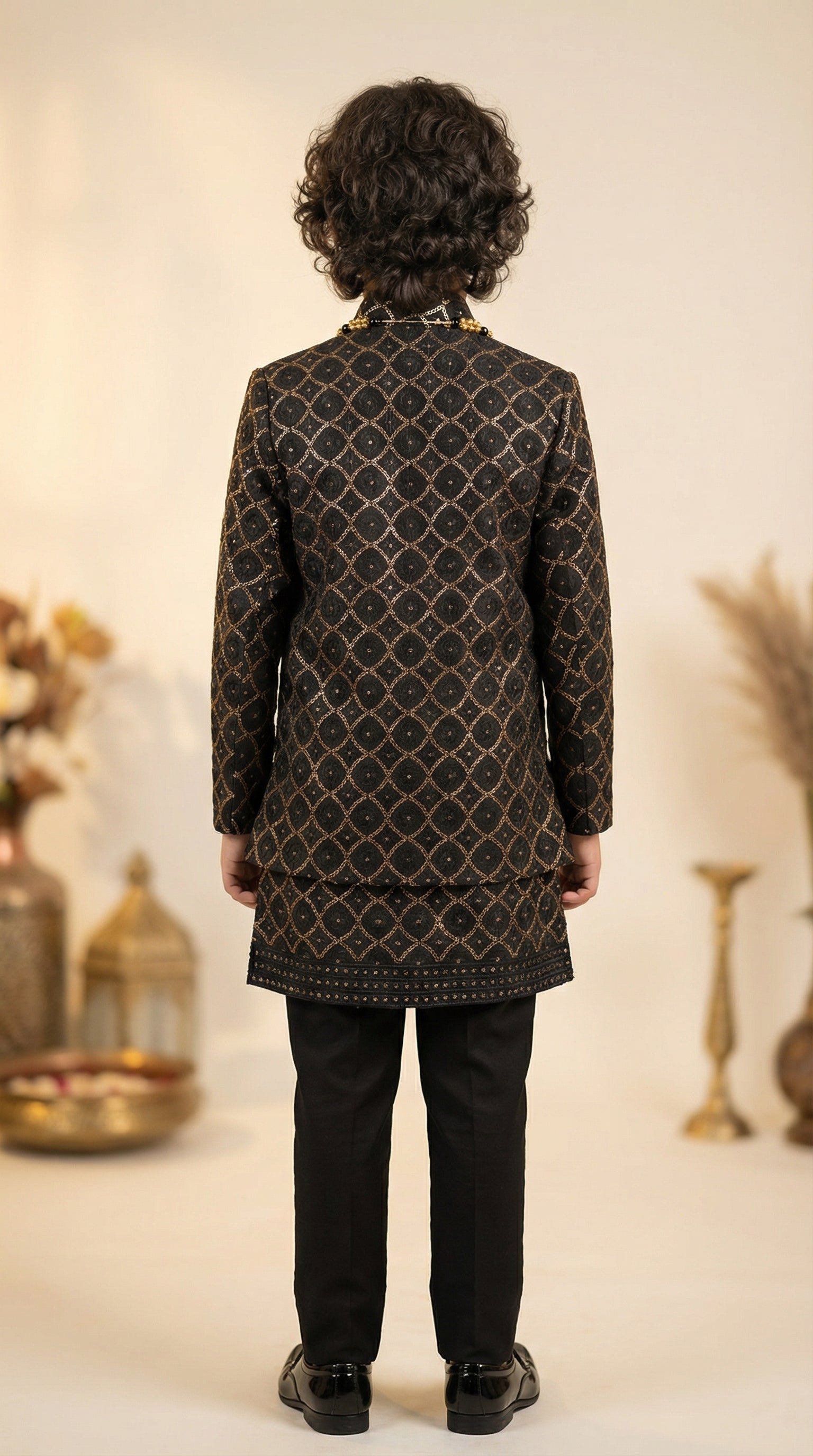 Ahhaaaa Boys 3-Piece Indo-Western Set with Embroidered Jacket & Kurta - Black, Pink, White (2-11 Years)