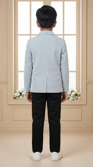 Ahhaaaa Boys' Luxury Japani Silk Striped Indo-Western Blazer & Trouser Set (Ages 2-8Y)