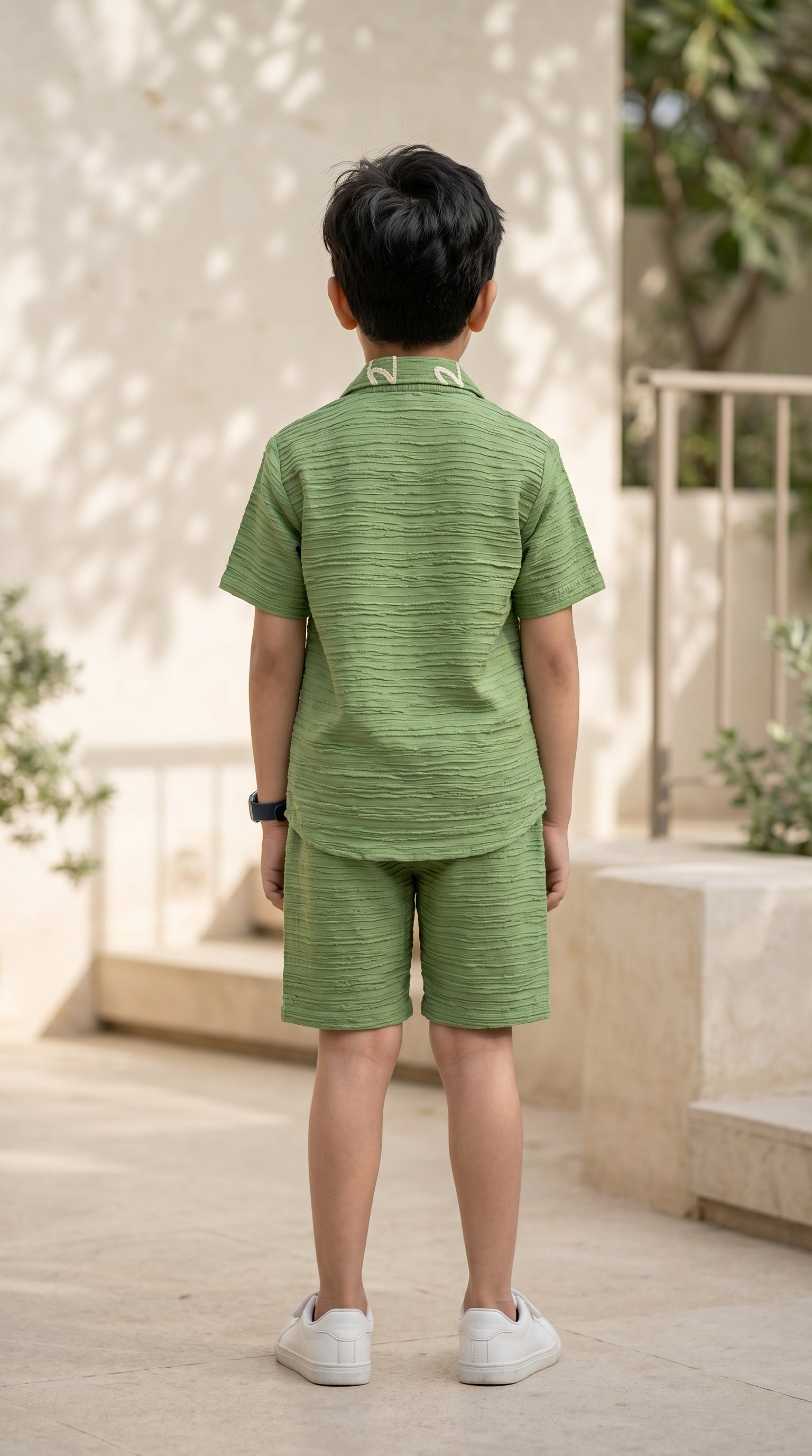 Ahhaaaa Boys Textured Co-ord Set with 3D Floral Embroidery - Shirt & Shorts (Brown, Green, Pink)