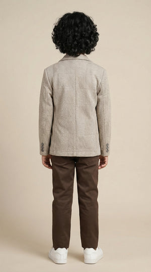 Ahhaaaa Boys' Japani Silk Indo-Western Safari Suit Set (Beige and Grey)