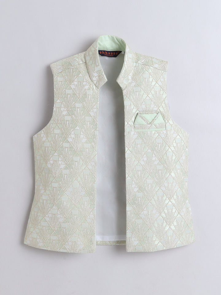 Ahhaaaa Kids Ethnic Silk Blend Waistcoat Kurta Pyjama Sherwani Set For Boys
