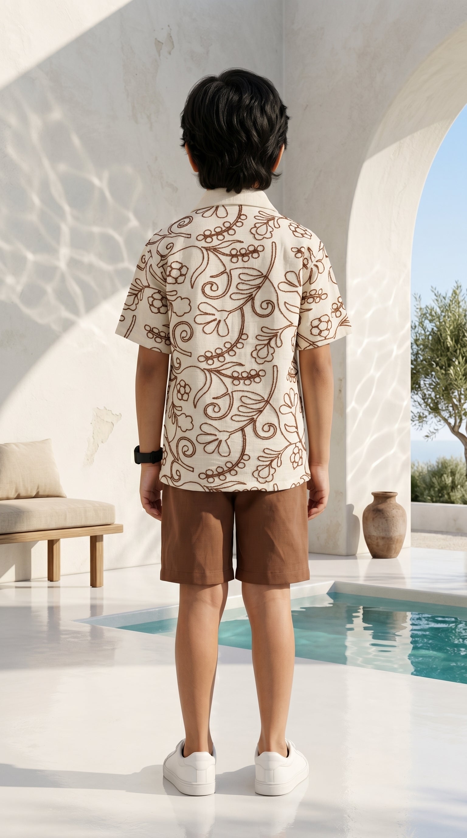 Ahhaaaa Boys 2-Piece Embroidered Floral Vine Co-ord Set - Brown, Green, Grey (2-12 Years)
