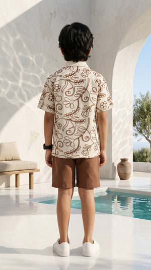 Ahhaaaa Boys 2-Piece Embroidered Floral Vine Co-ord Set - Brown, Green, Grey (2-12 Years)