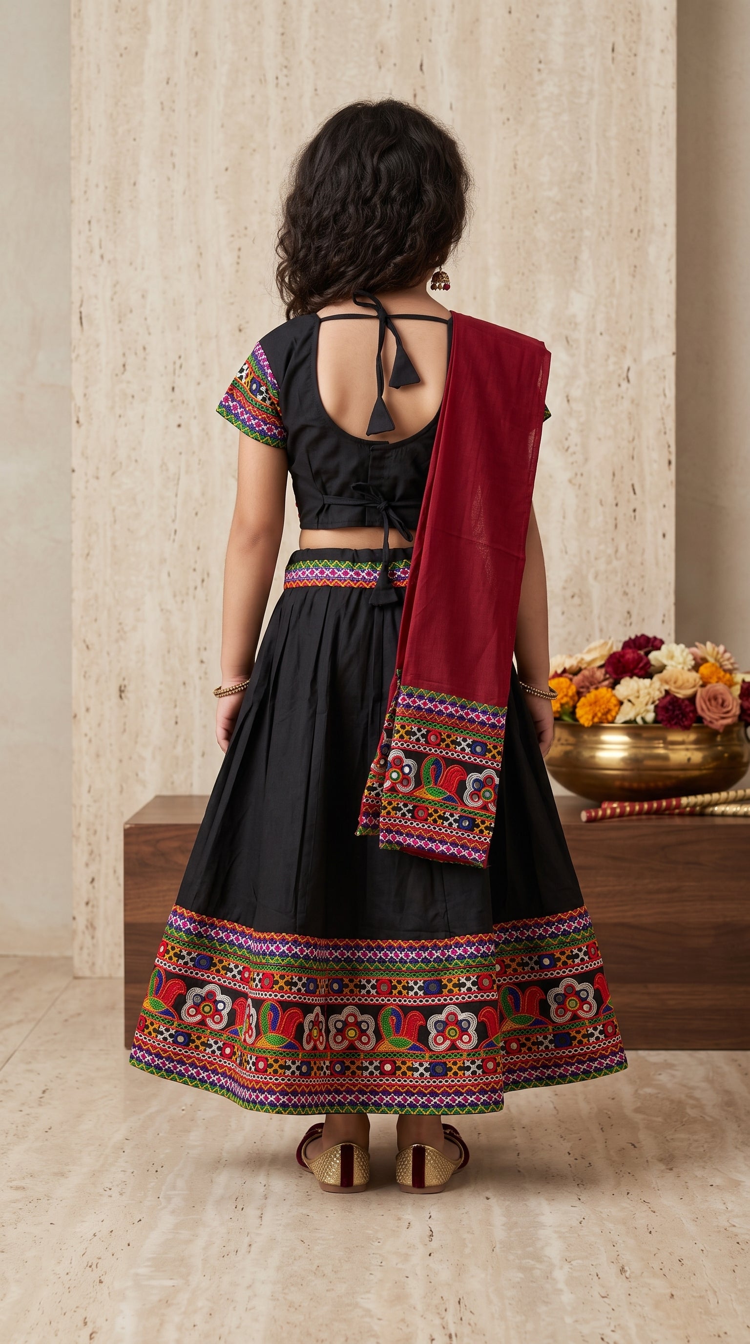 Ahhaaaa Girls' Traditional Embroidered Navratri Chaniya Choli | Festive Lehenga Blouse & Dupatta 3-Piece Set
