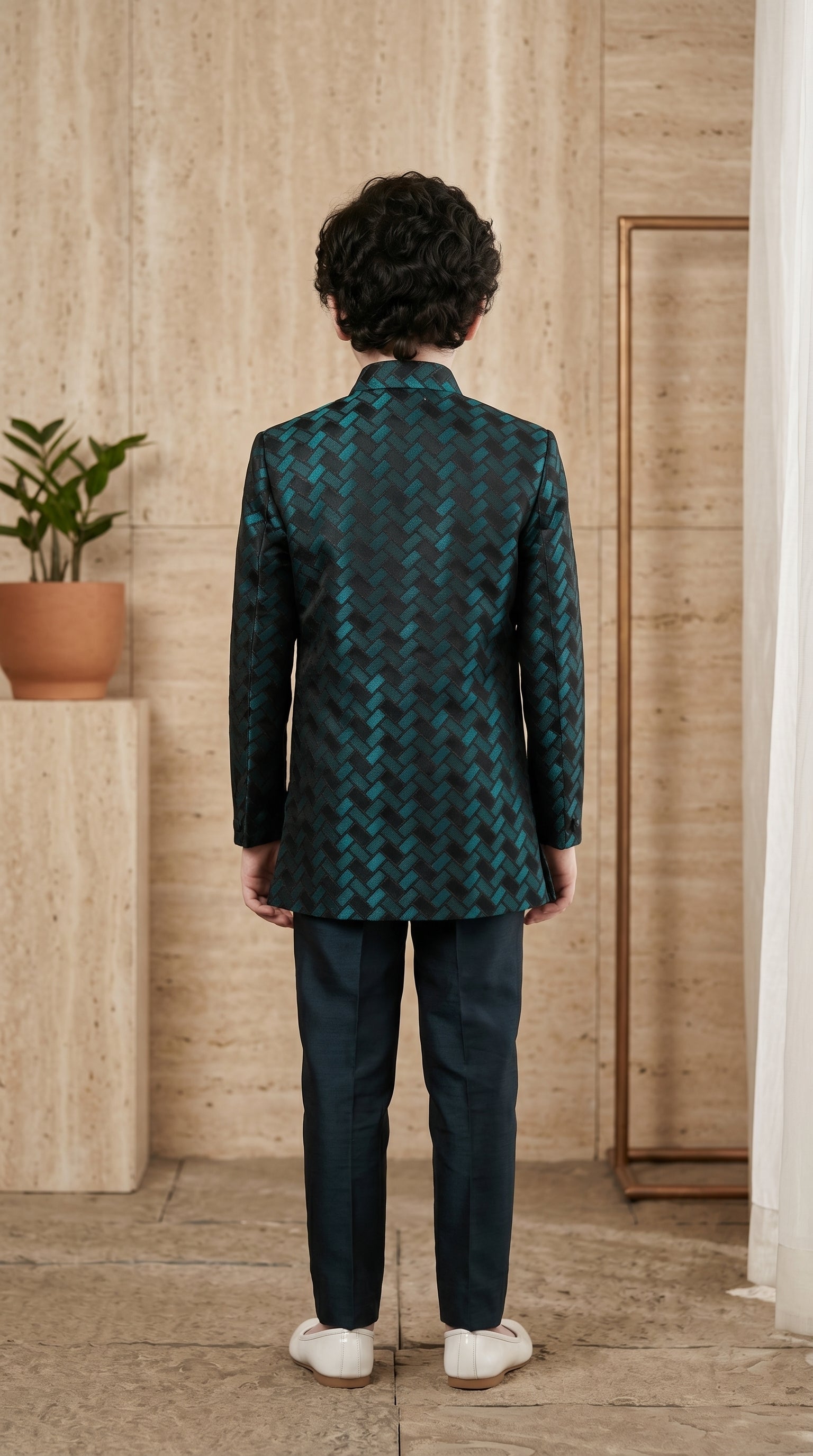 Ahhaaaa Boys Designer Basket-Weave Jodhpuri Suit Set - Wine, Green, Navy (2-11 Years)