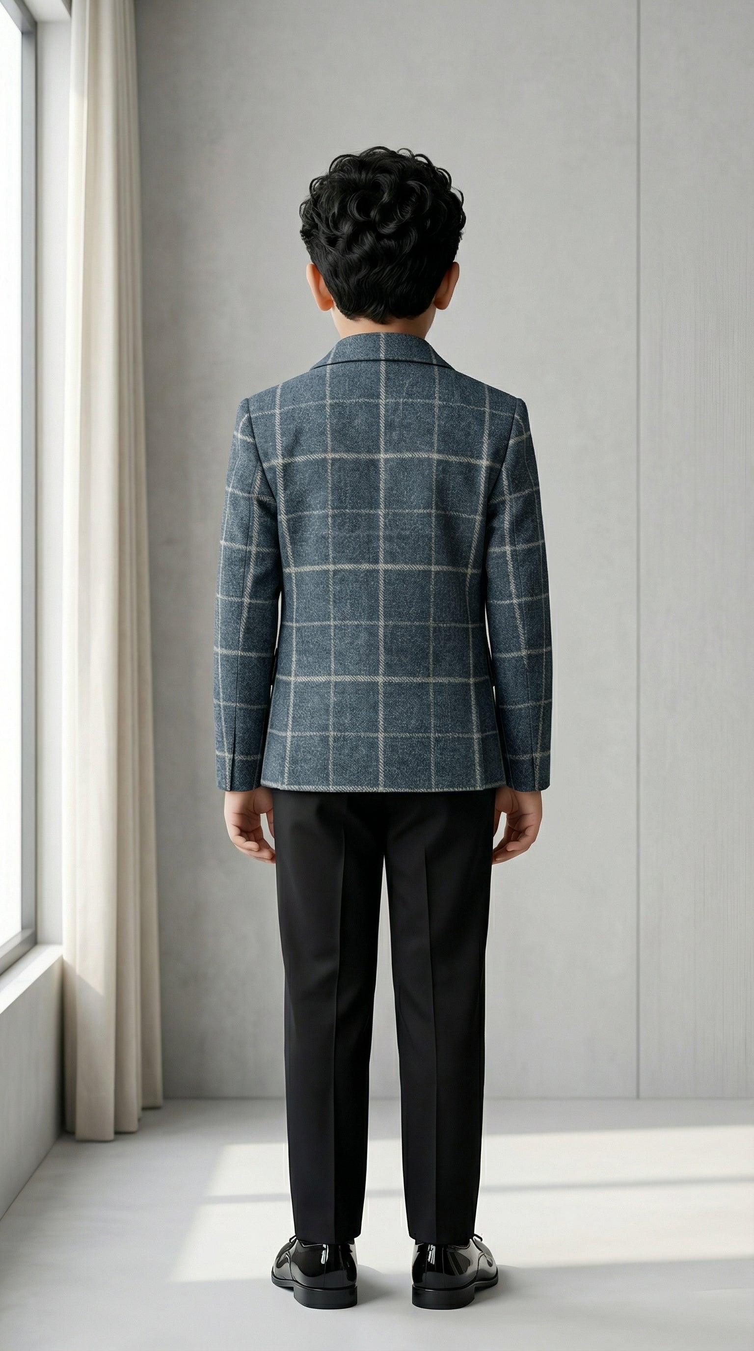 Ahhaaaa Boys' Premium Japani Silk Checkered Blazer Set | Luxury Indo-Western Party Wear (2-8 Years)