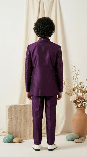 Ahhaaaa Boys Designer Jodhpuri Bandhgala Suit Set - Wine, Pink, Cream (2-11 Years)