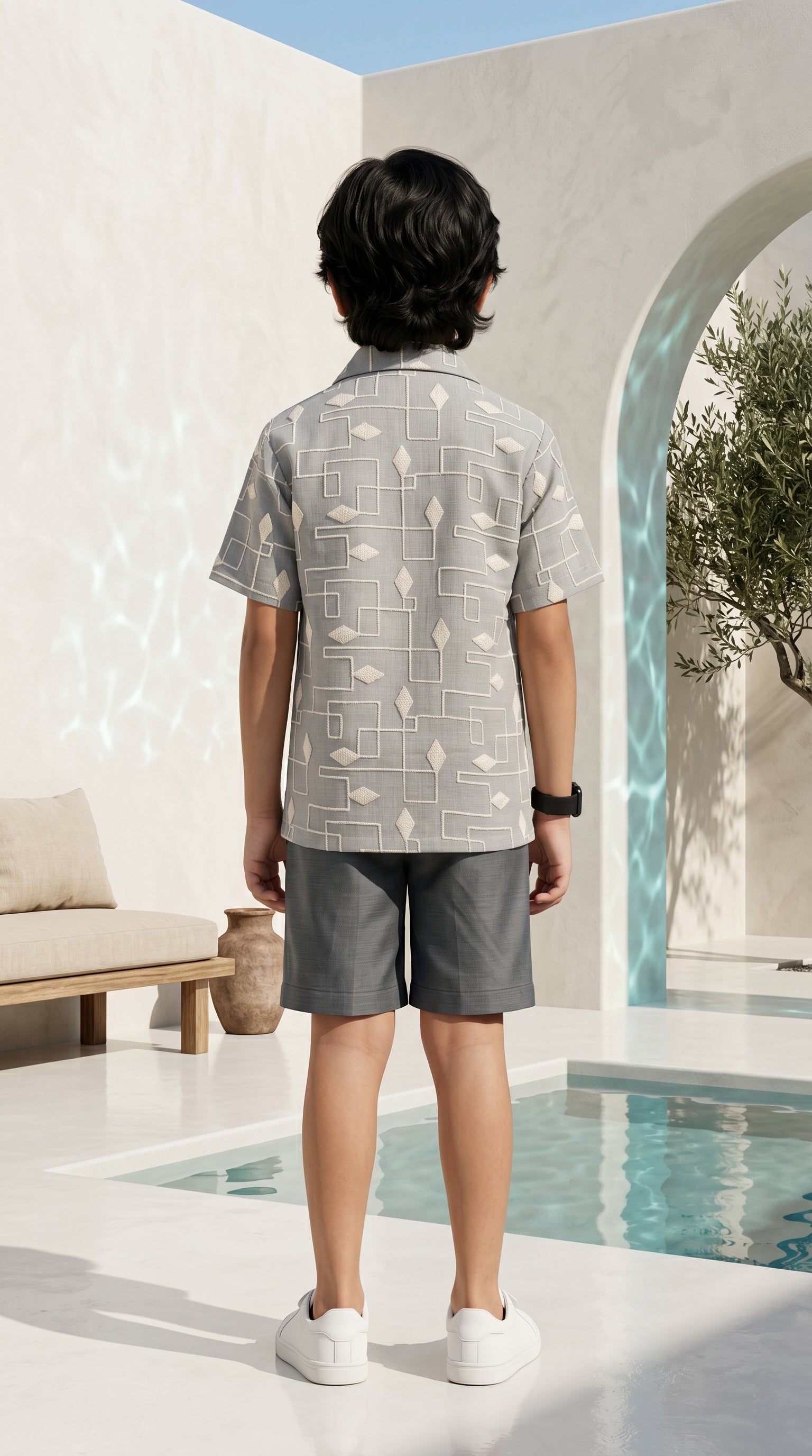 Ahhaaaa Boys 2-Piece Geometric Line-Art Co-ord Set - Brown, Green, Grey (2-12 Years)