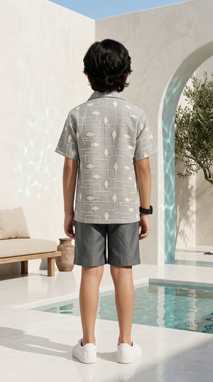 Ahhaaaa Boys 2-Piece Geometric Line-Art Co-ord Set - Brown, Green, Grey (2-12 Years)