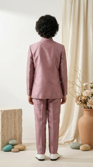 Ahhaaaa Boys Designer Jodhpuri Bandhgala Suit Set - Wine, Pink, Cream (2-11 Years)
