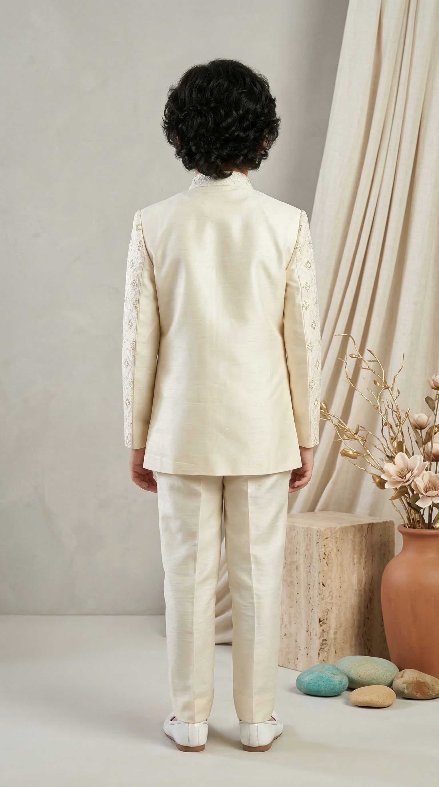 Ahhaaaa Boys Designer Jodhpuri Bandhgala Suit Set - Wine, Pink, Cream (2-11 Years)