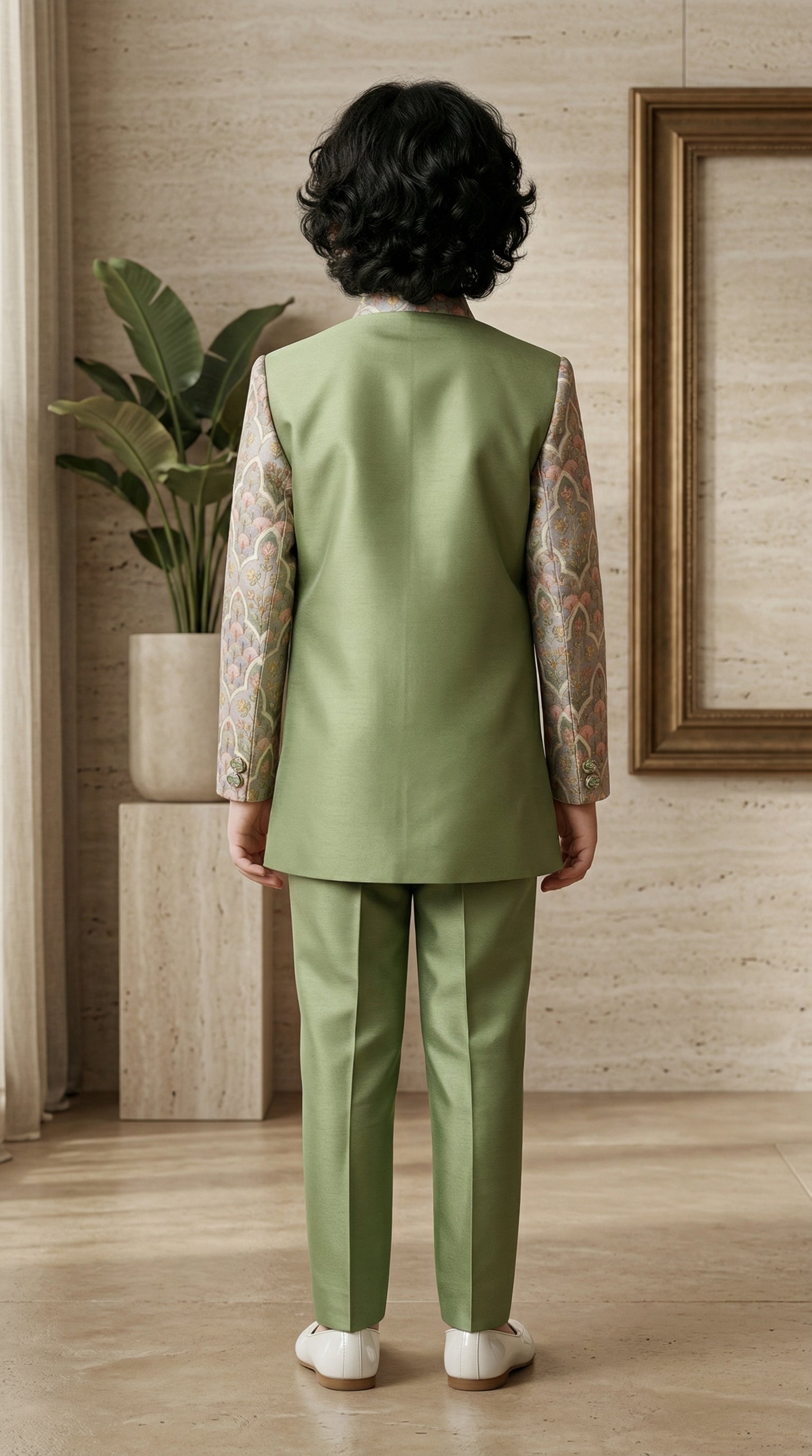 Ahhaaaa Boys Designer Indo-Western Jacket Set with Brooch & Jeweled Buttons (2-11 Years)