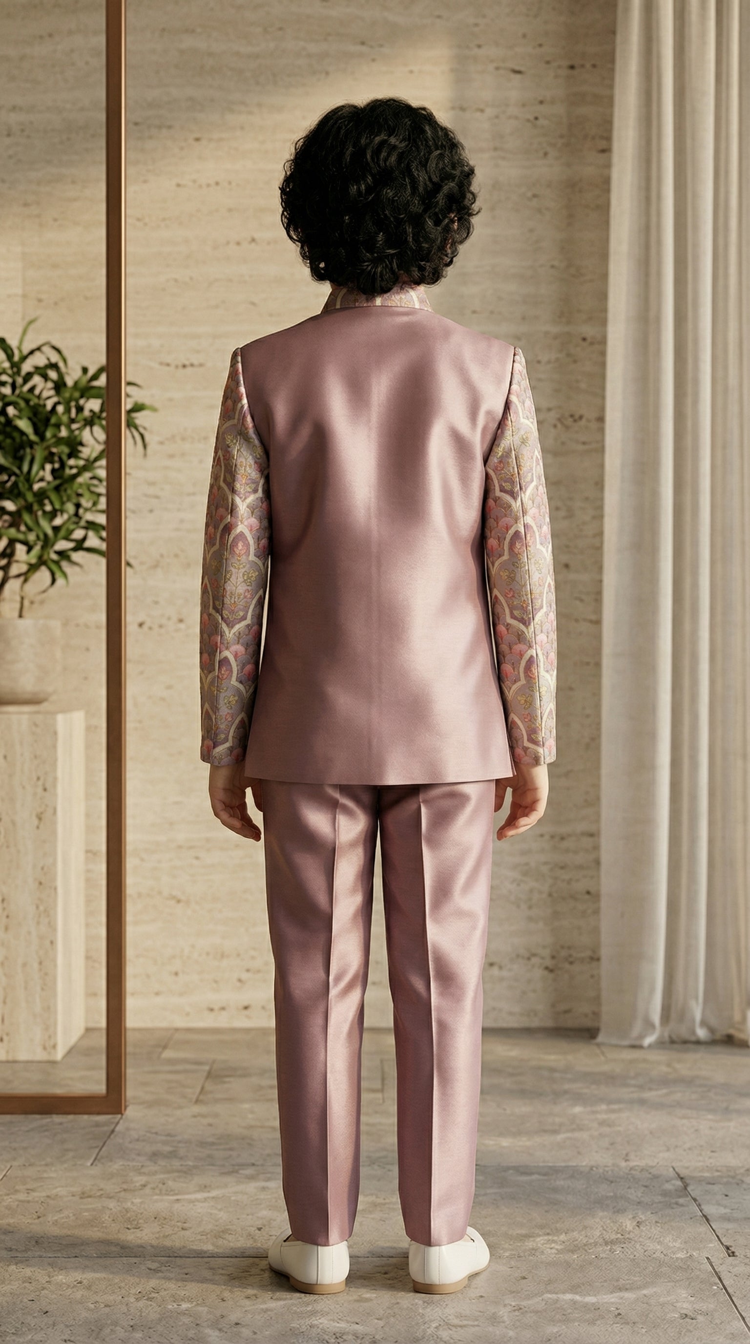 Ahhaaaa Boys Designer Indo-Western Jacket Set with Brooch & Jeweled Buttons (2-11 Years)