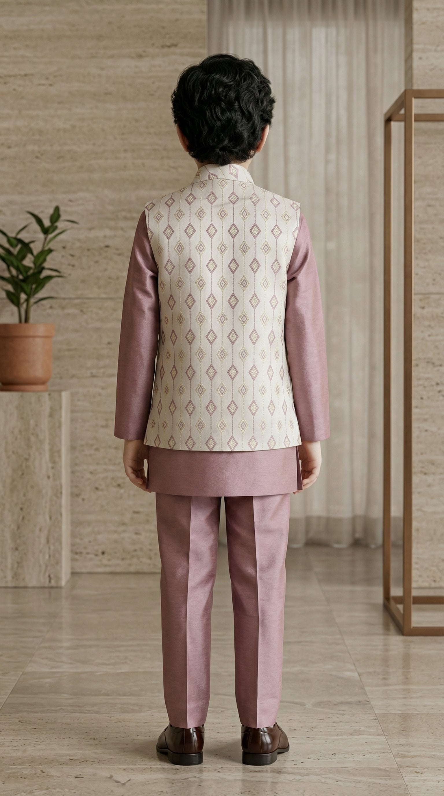 Ahhaaaa Boys 2-Piece Attached Jacket & Kurta Set with Diamond Motifs
