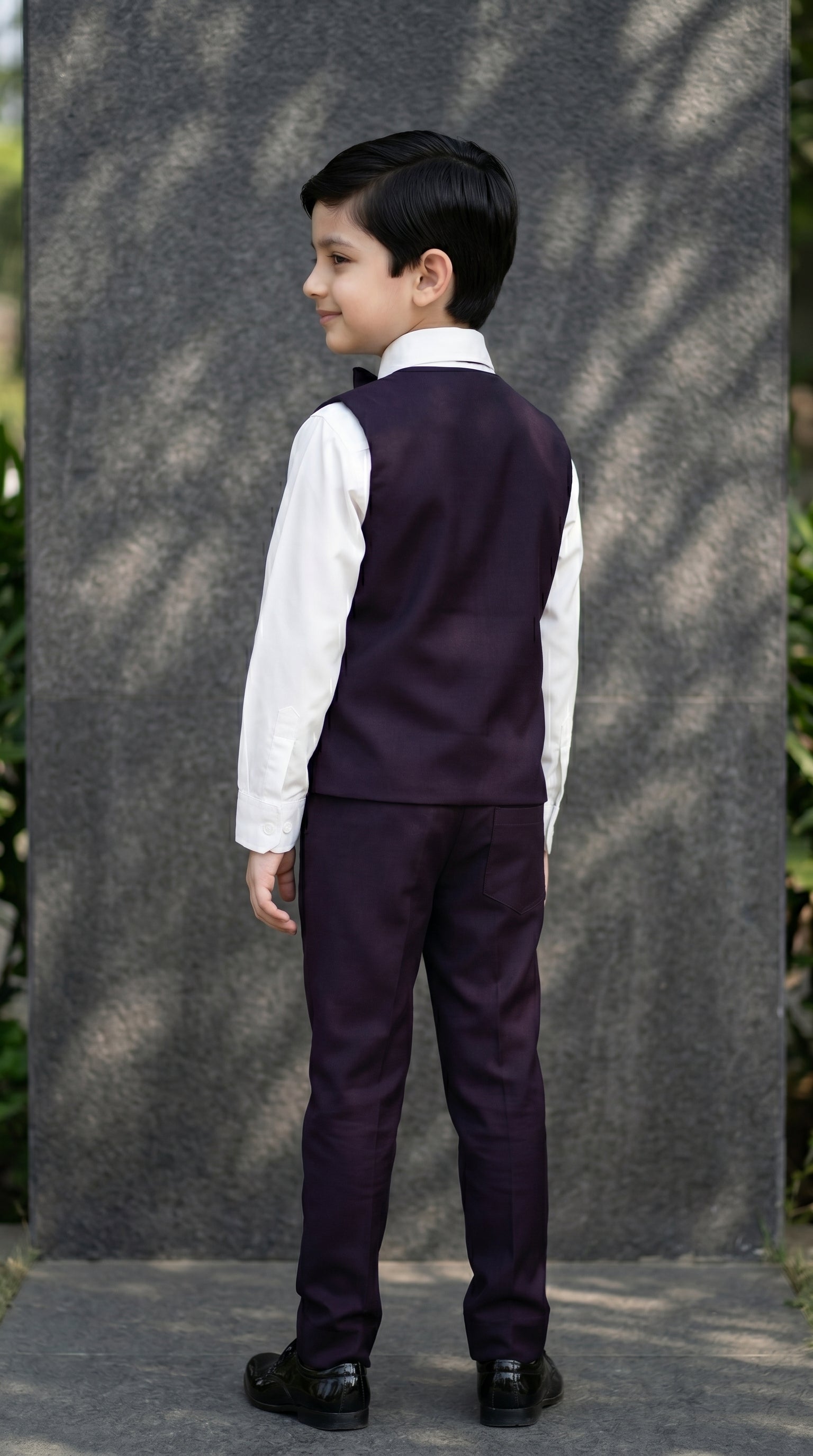 Ahhaaaa Boys 3-Piece Formal Waistcoat Suit Set with Shirt & Bow Tie - Black, Navy, Wine (2-8 Years)