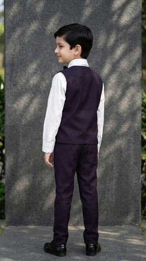 Ahhaaaa Boys 3-Piece Formal Waistcoat Suit Set with Shirt & Bow Tie - Black, Navy, Wine (2-8 Years)