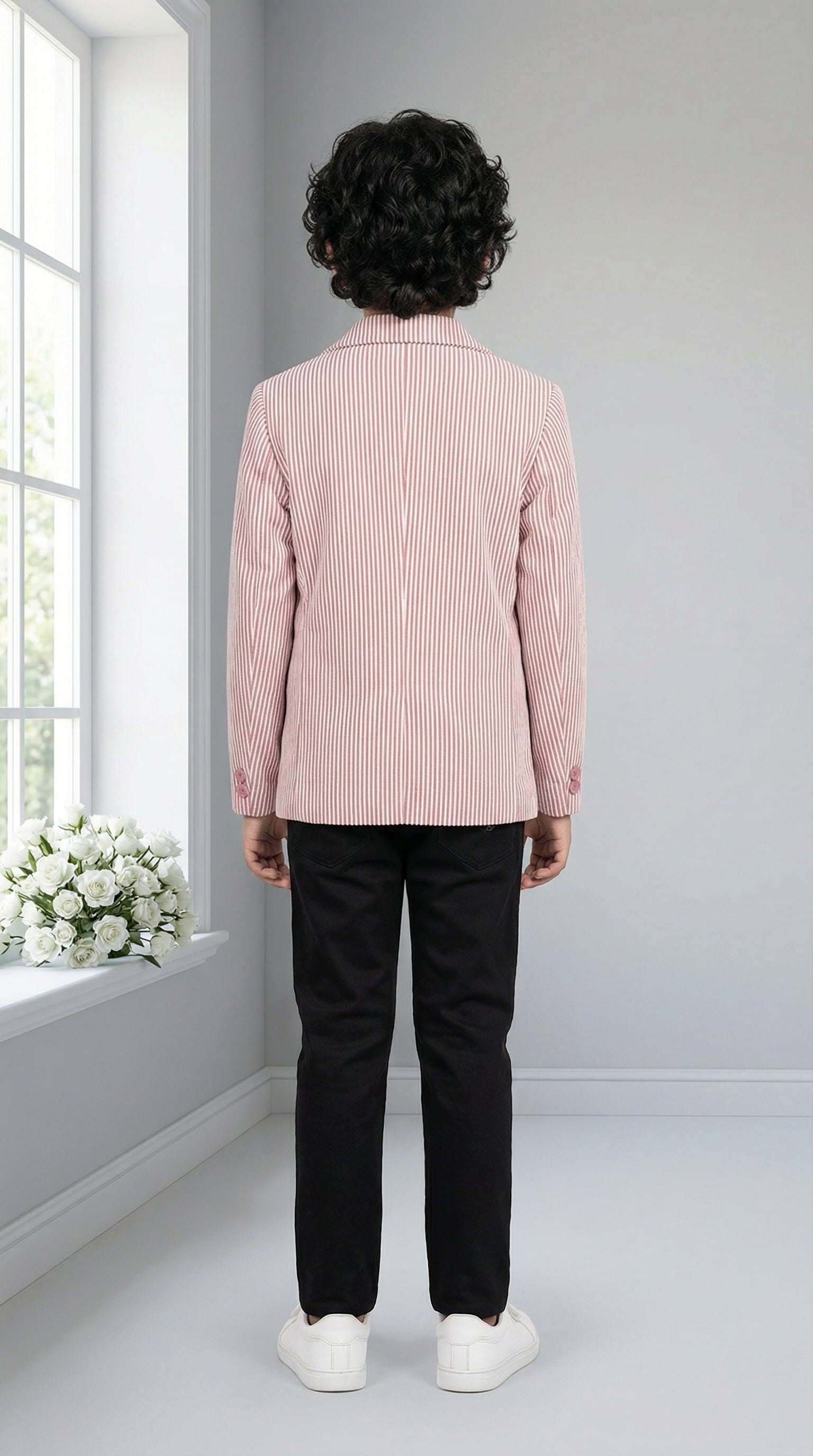 Ahhaaaa Boys' Luxury Japani Silk Striped Indo-Western Blazer & Trouser Set (Ages 2-8Y)