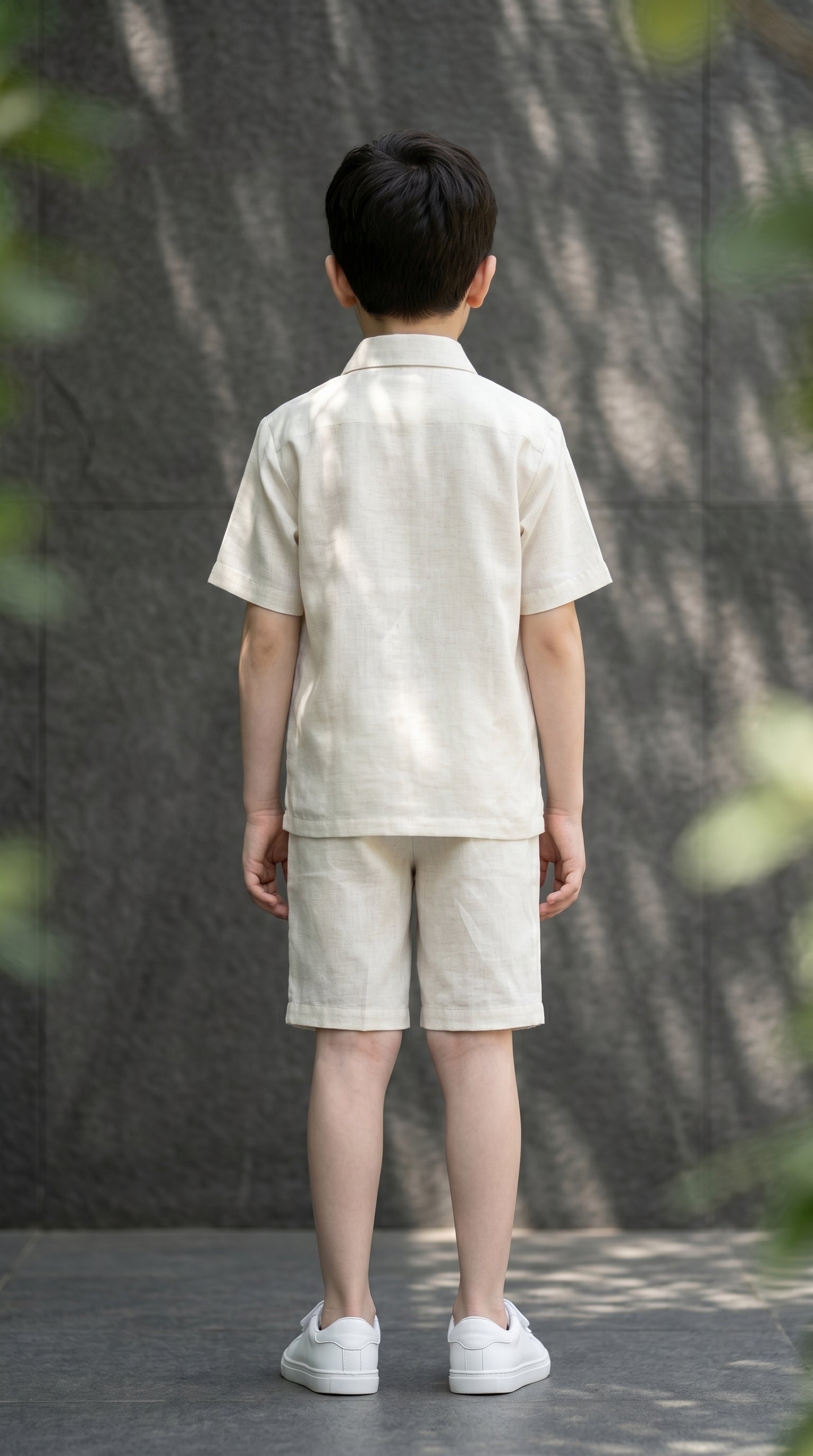 Ahhaaaa Boys Embroidered Summer Co-ord Set - Beige Shirt & Shorts (1-7 Years)