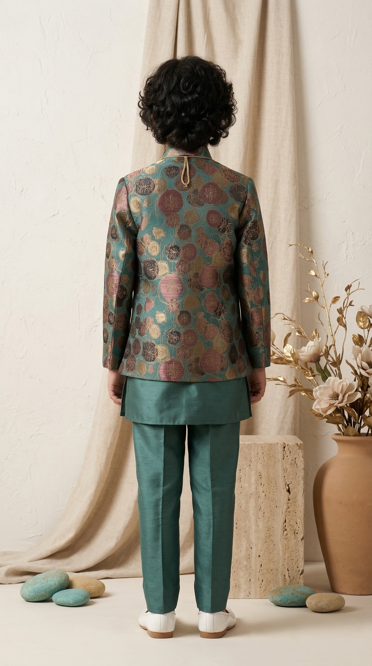 Ahhaaaa Boys 3-Piece Designer Indo-Western Jacket & Kurta Set - Blue, Gold, Maroon (2-11 Years)