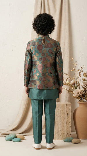 Ahhaaaa Boys 3-Piece Designer Indo-Western Jacket & Kurta Set - Blue, Gold, Maroon (2-11 Years)