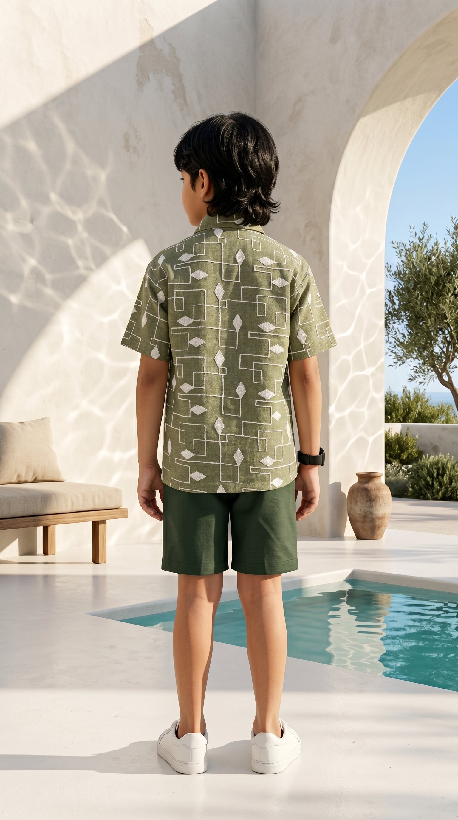 Ahhaaaa Boys 2-Piece Geometric Line-Art Co-ord Set - Brown, Green, Grey (2-12 Years)