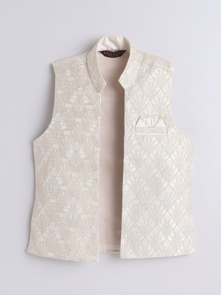 Ahhaaaa Kids Ethnic Silk Blend Waistcoat Kurta Pyjama Sherwani Set For Boys