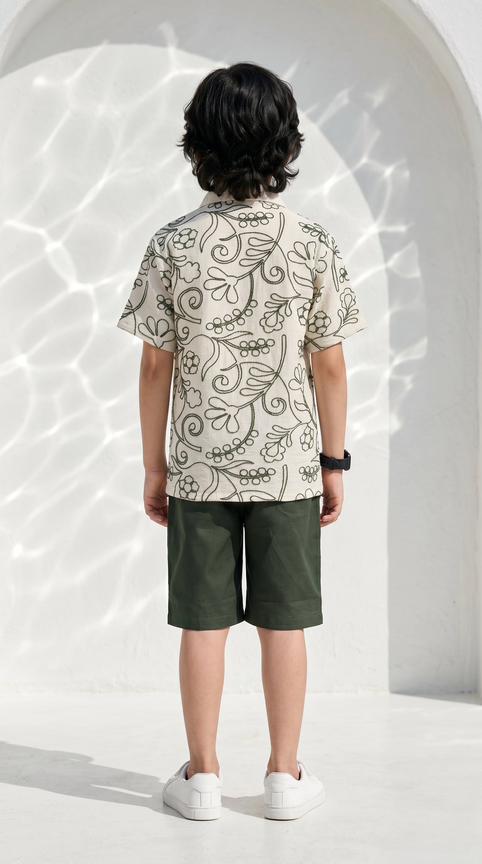 Ahhaaaa Boys 2-Piece Embroidered Floral Vine Co-ord Set - Brown, Green, Grey (2-12 Years)