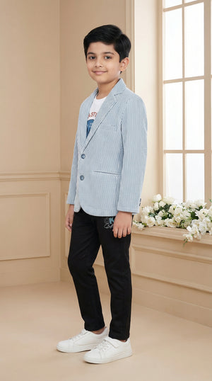 Ahhaaaa Boys' Luxury Japani Silk Striped Indo-Western Blazer & Trouser Set (Ages 2-8Y)