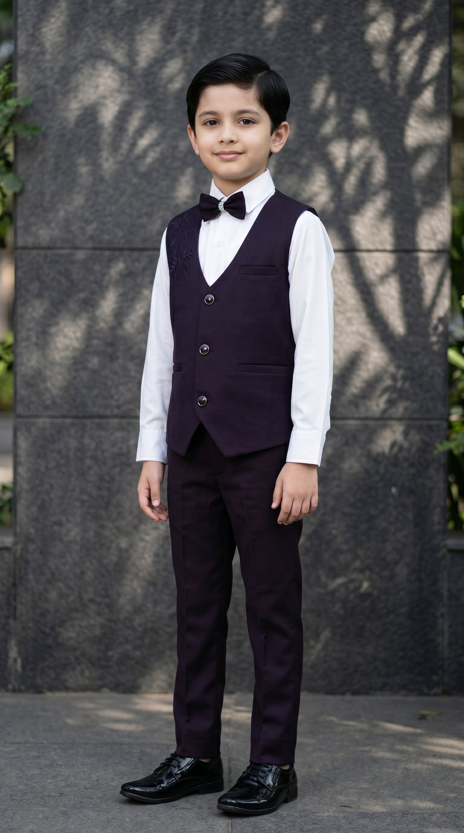 Ahhaaaa Boys 3-Piece Formal Waistcoat Suit Set with Shirt & Bow Tie - Black, Navy, Wine (2-8 Years)