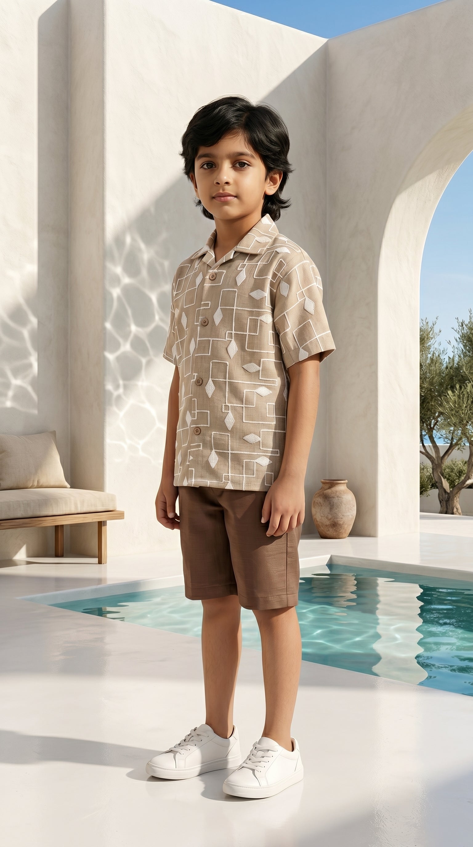 Ahhaaaa Boys 2-Piece Geometric Line-Art Co-ord Set - Brown, Green, Grey (2-12 Years)