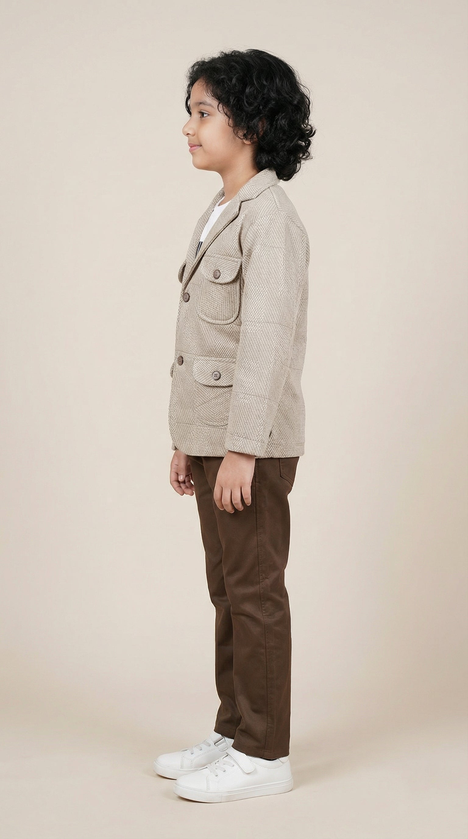 Ahhaaaa Boys' Japani Silk Indo-Western Safari Suit Set (Beige and Grey)