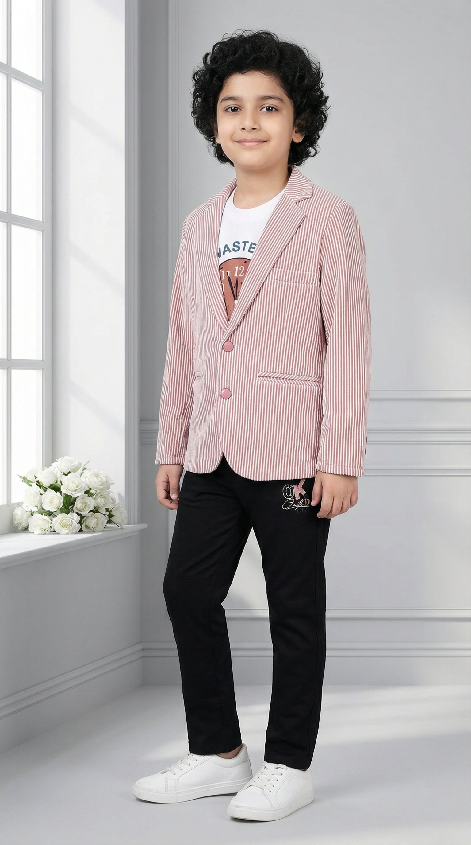 Ahhaaaa Boys' Luxury Japani Silk Striped Indo-Western Blazer & Trouser Set (Ages 2-8Y)