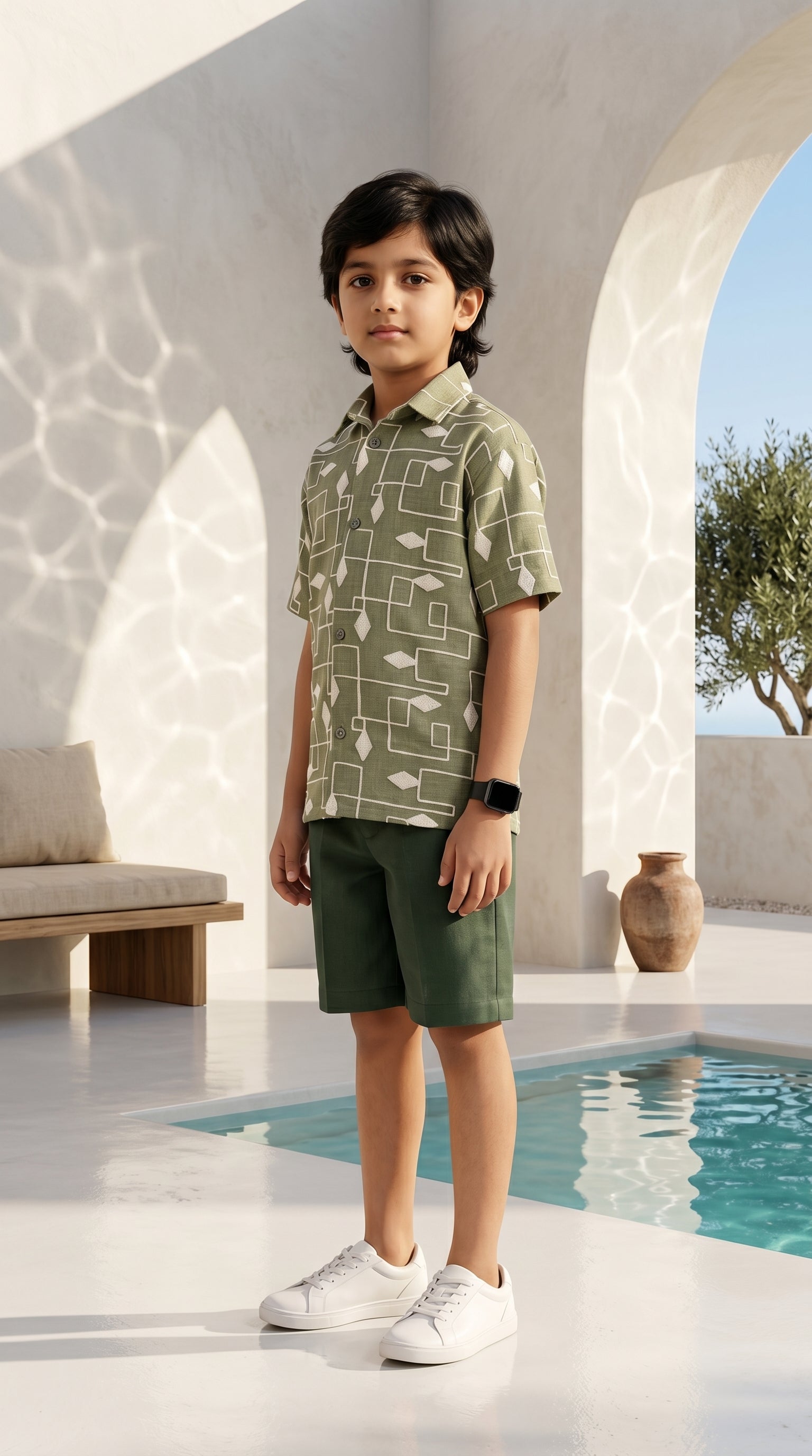 Ahhaaaa Boys 2-Piece Geometric Line-Art Co-ord Set - Brown, Green, Grey (2-12 Years)