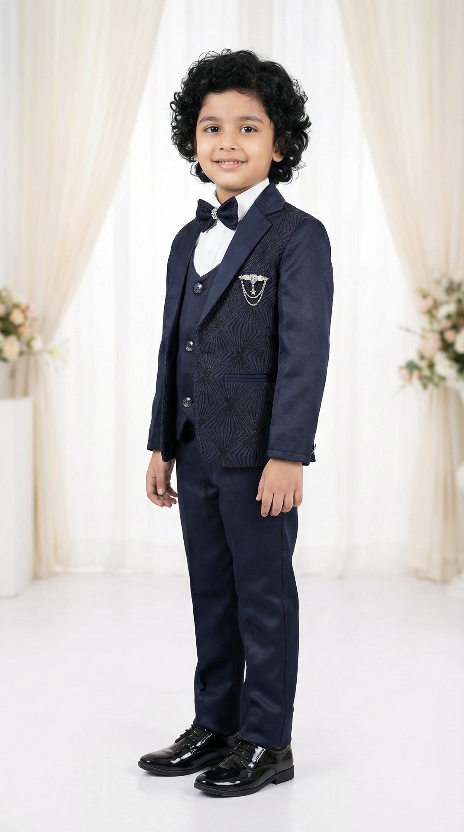 Ahhaaaa Boys Luxury 3-Piece Textured Coat Suit Set (Available in Wine, Black, Navy)