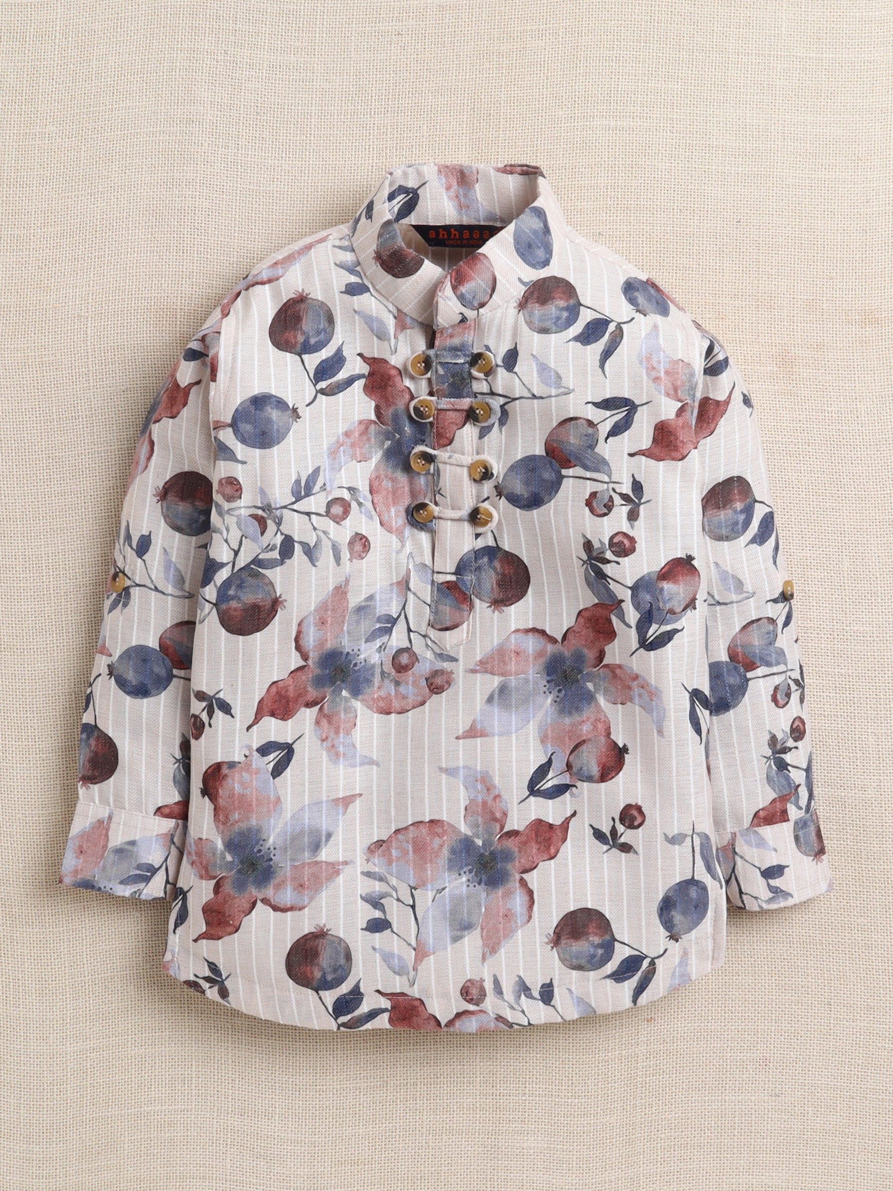 Ahhaaaa Boys' Ethnic Printed Cotton Blend Full Sleeve Kurta Shirt - Casual Traditional Wear for Kids