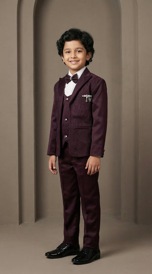 Ahhaaaa Boys Luxury 3-Piece Textured Coat Suit Set (Available in Wine, Black, Navy)