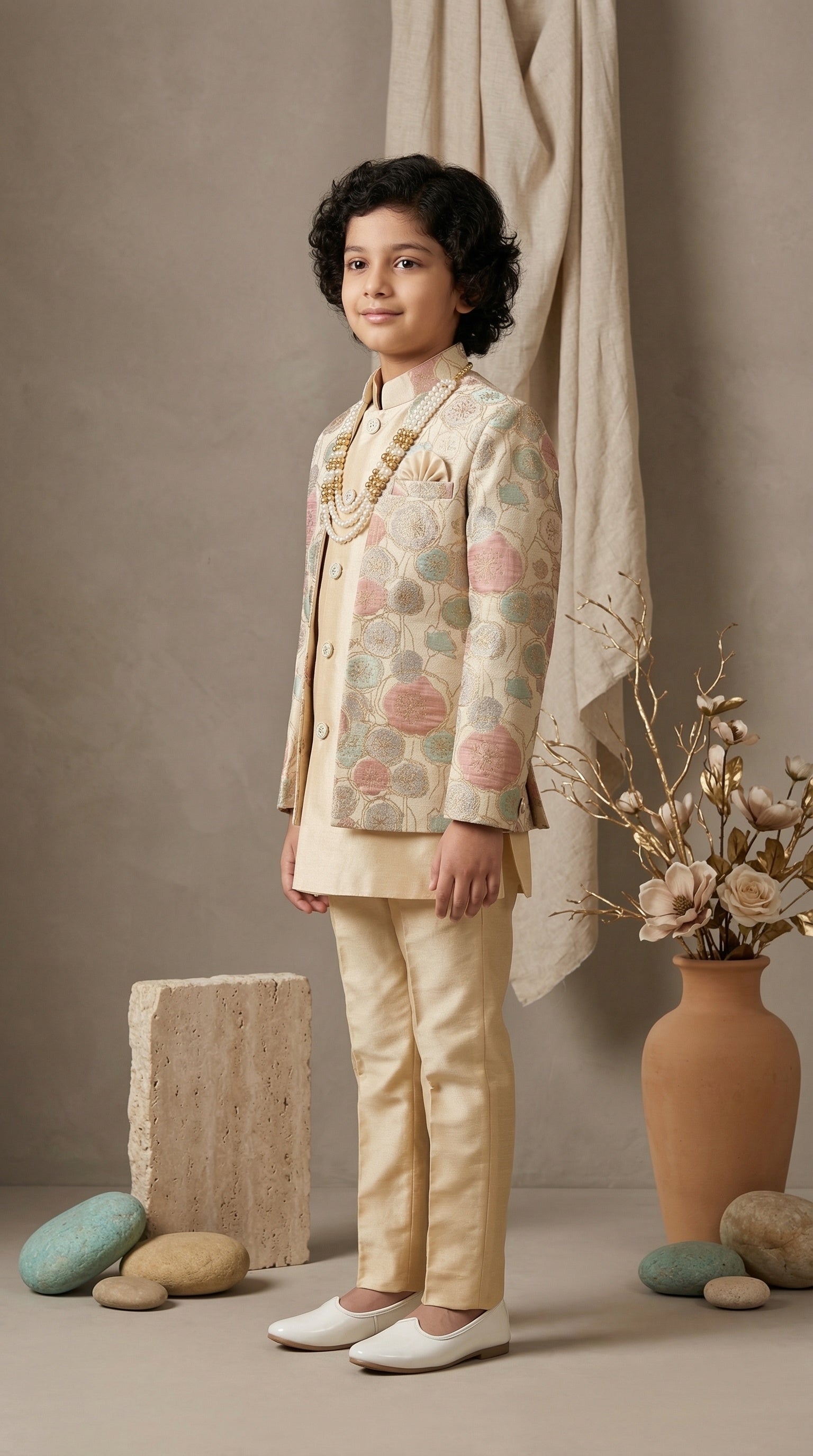 Ahhaaaa Boys 3-Piece Designer Indo-Western Jacket & Kurta Set - Blue, Gold, Maroon (2-11 Years)