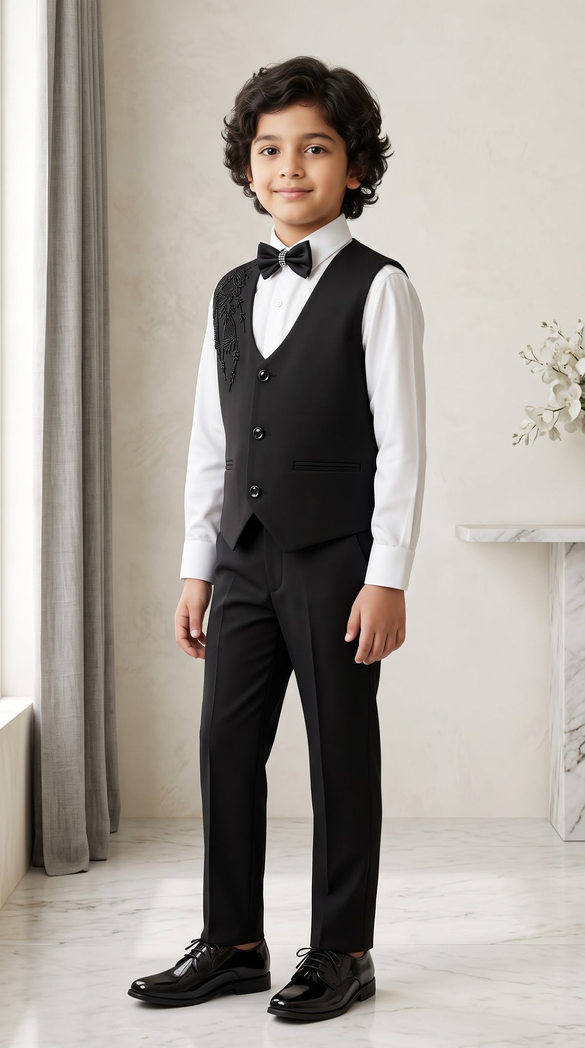 Ahhaaaa Boys Waistcoat Suit Set with Shirt Bow Tie and Pant for Kids