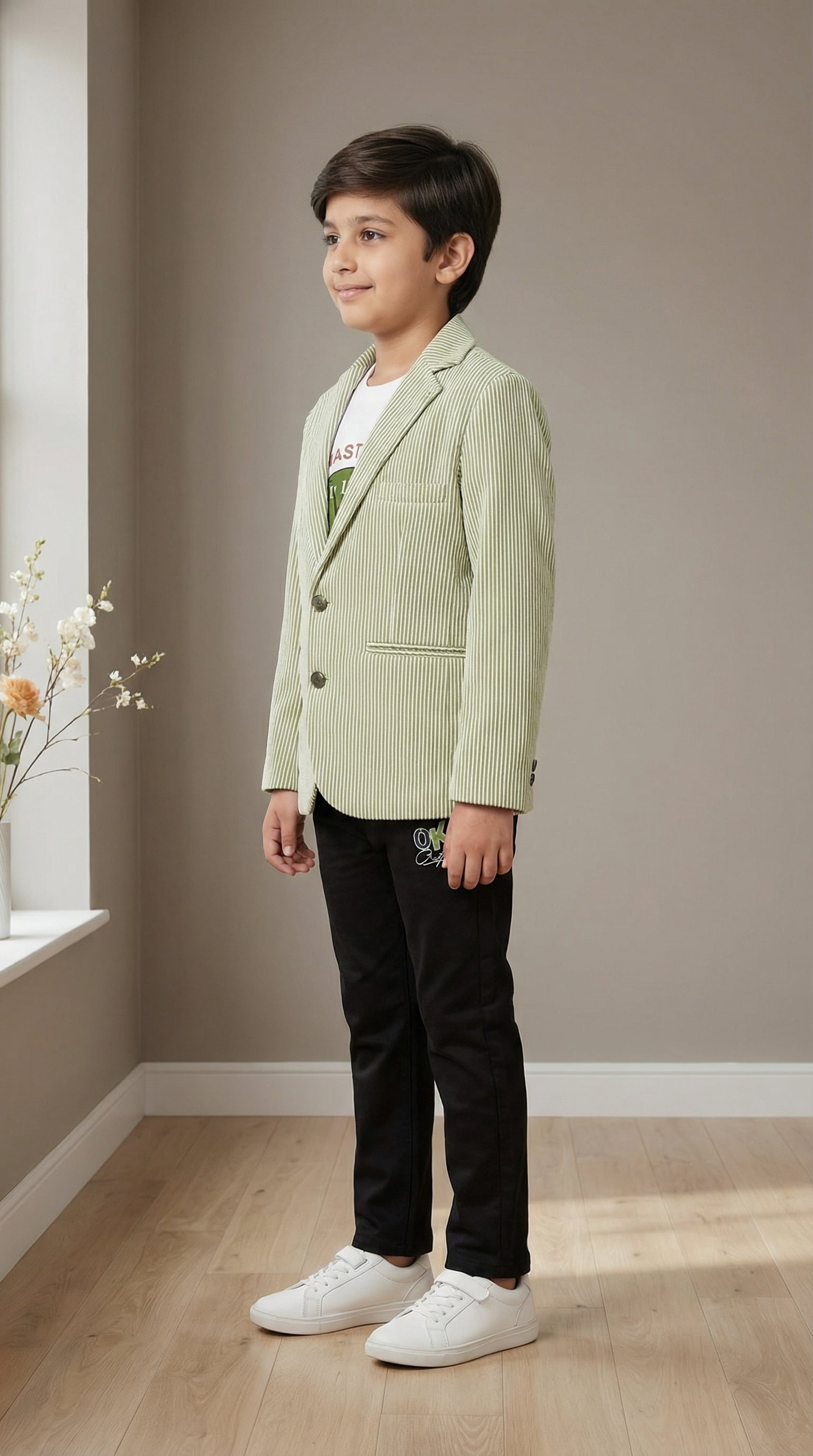 Ahhaaaa Boys' Luxury Japani Silk Striped Indo-Western Blazer & Trouser Set (Ages 2-8Y)