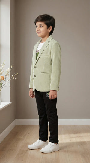 Ahhaaaa Boys' Luxury Japani Silk Striped Indo-Western Blazer & Trouser Set (Ages 2-8Y)