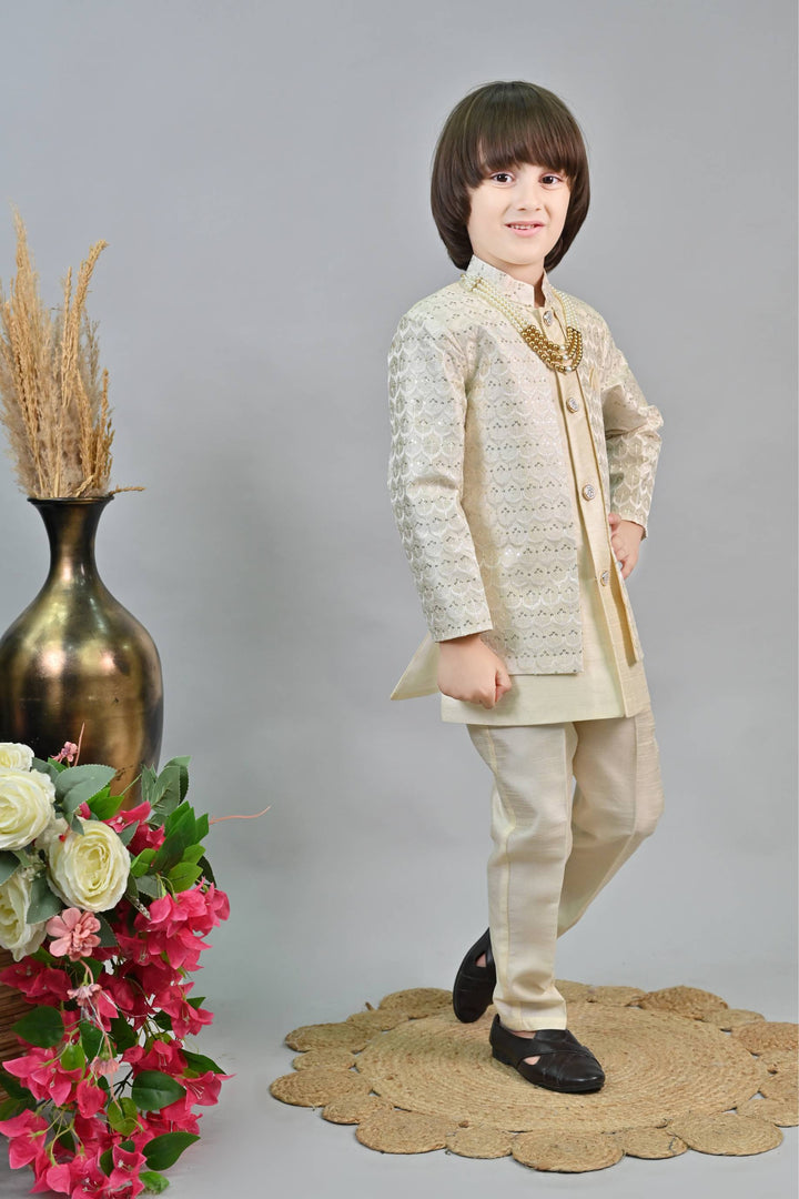 Ahhaaaa Kids Ethnic Sequin Embroidered Indo-Western Kurta and Trouser Set for Boys