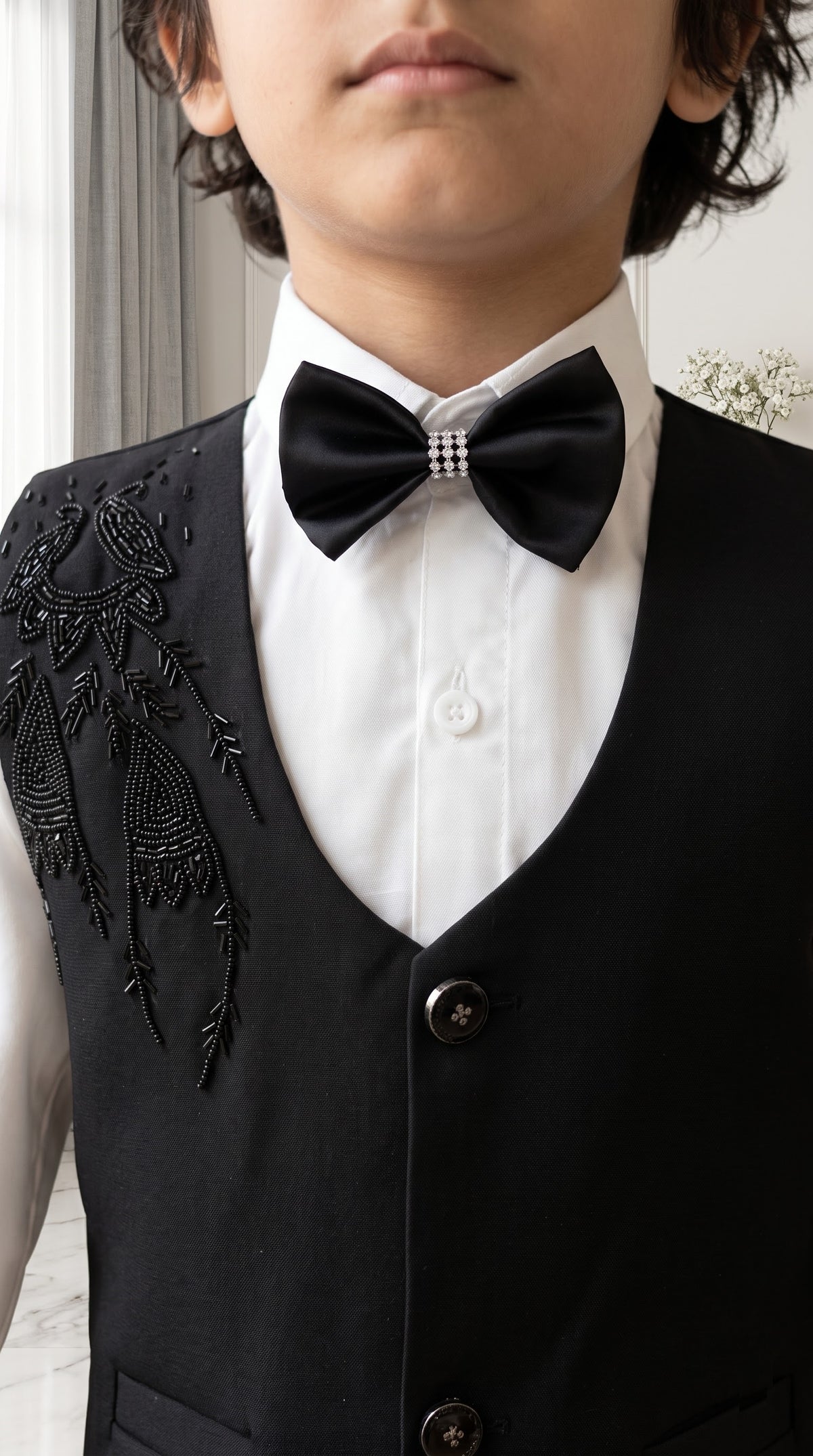 Ahhaaaa Boys Waistcoat Suit Set with Shirt Bow Tie and Pant for Kids