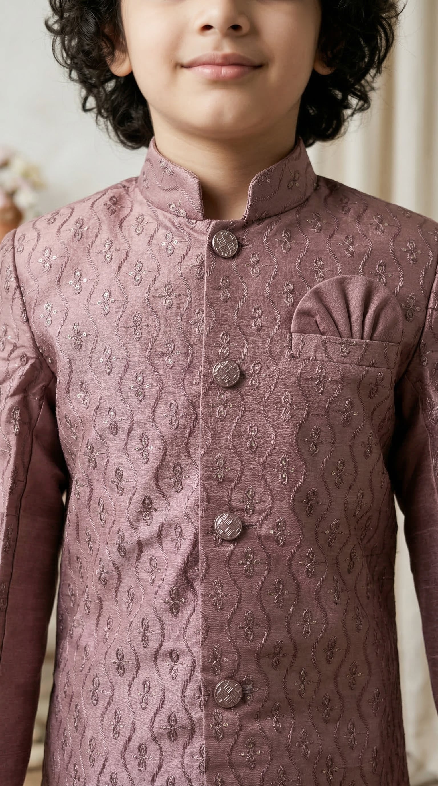 Ahhaaaa Boys Designer Jodhpuri Bandhgala Suit Set - Green, Pink, Cream (2-11 Years)